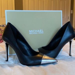 Michael Kors leather pumps, 6.5M, black & silver